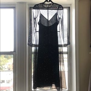 Slip midi/maxi dress w sheer Moon & Stars overlay